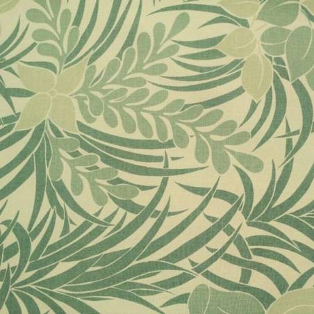 Tessuto per arredamento fantasia jungle con foglie stilizzate - bianco e verde
