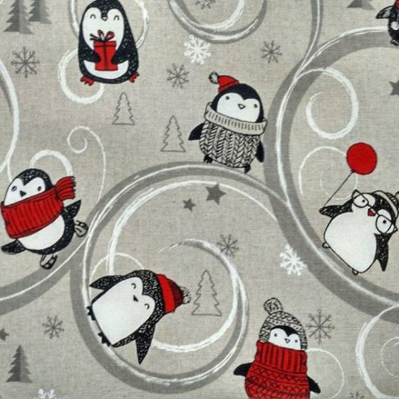 Tessuto per tovagliato natalizio con pinguini - multicolor