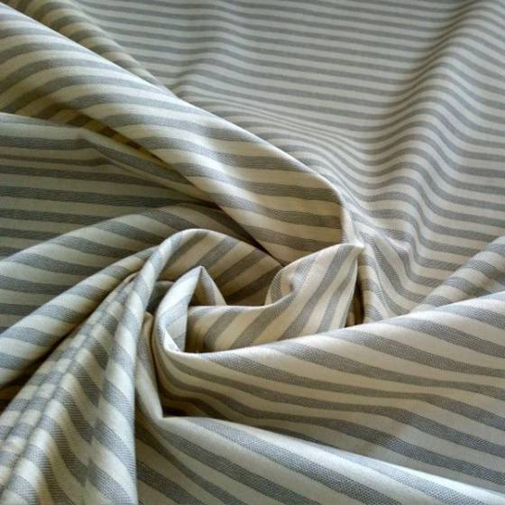 Tessuto in cotone a righe grigie stile marinaro - bianco